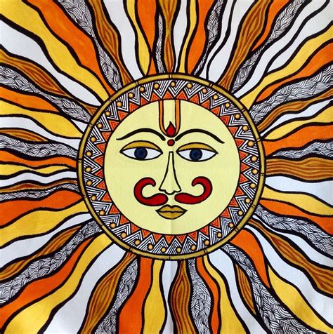 the sun with two faces painted on it's face is surrounded by orange and ...