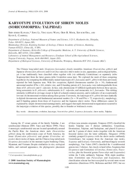 (PDF) Karyotype evolution of shrew moles (Soricomorpha: Talpidae) | Kevin Campbell - Academia.edu