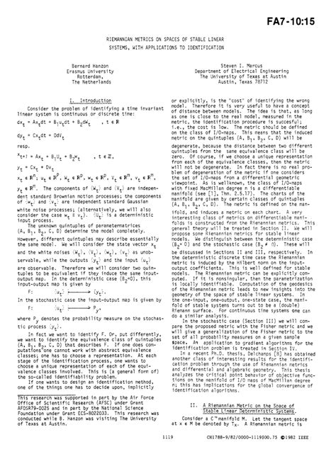 (PDF) Riemannian metrics on spaces of stable linear systems, with ...