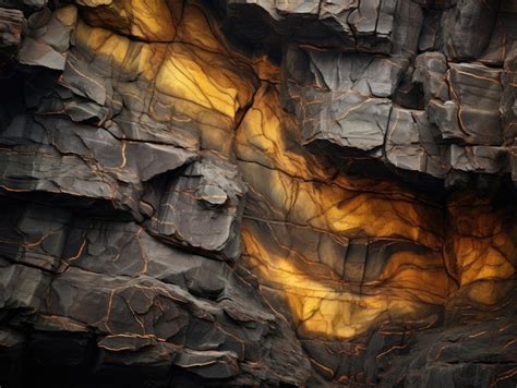 Premium Photo | Visible veins of gold at the rocky walls of an old mine ...