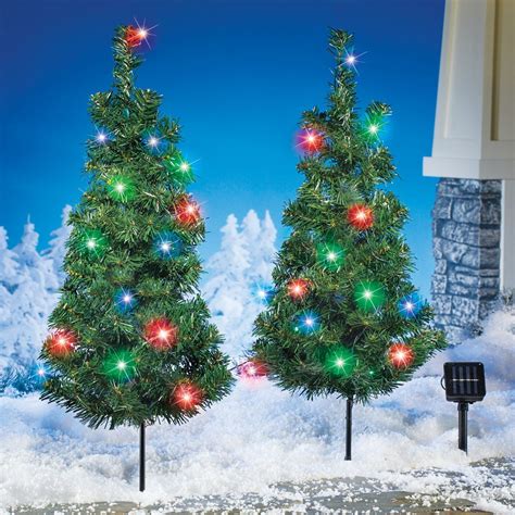 Solar Christmas Trees Set with Multicolor Lights | Collections Etc.