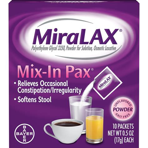 MiraLAX Mix-In Laxative Powder for Gentle Relief, Stool Softener, 10 ...