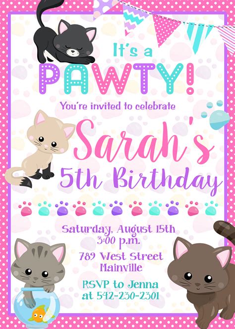 Printable Cat Birthday Invitations - Printable Word Searches