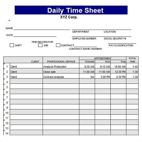 8+ Sample Daily Timesheet Templates | Sample Templates