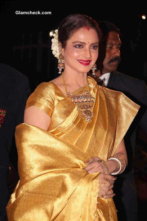 Rekha Glows in Gold Kanjeevaram Sari at 59th Filmfare Awards | Rekha ...