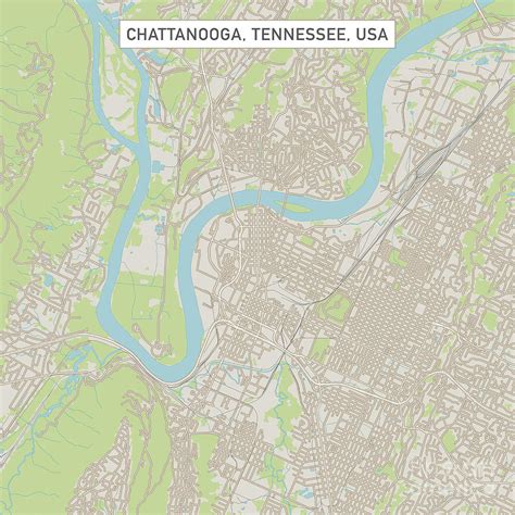 Chattanooga Tennessee US City Street Map Digital Art by Frank Ramspott ...