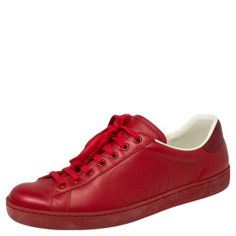 Gucci Red Leather Perforated Interlocking G Low Top Sneakers Size 42 ...