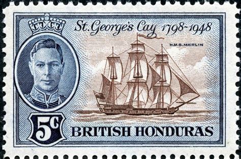 British Honduras 1949 Scott 134 5c dark blue & brown "H.M.S. Merlin" | Vintage postage stamps ...