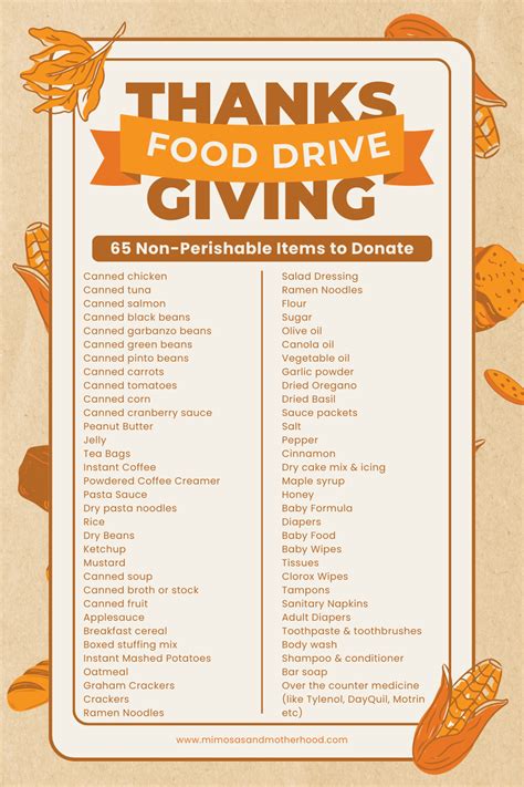 65 Non Perishable Foods for a Thanksgiving Food Drive - Mimosas & Motherhood