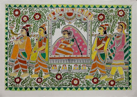 Hand Painted Madhubani Art of Mithila Bride from India - Mithila Bride | NOVICA