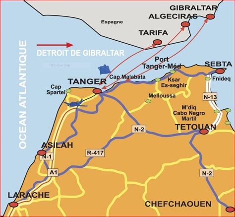 Carte de Tanger plan des 6 lieux à voir