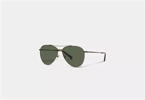 Coach Signature Metal Aviator Sunglasses In Antique Gold/dark Green ...