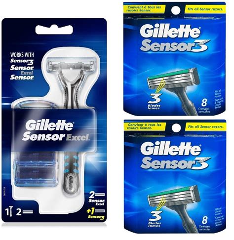 Gillette Sensor Excel Razor w/ 3 Cartridges + Gillette Sensor3 8 Ct ...