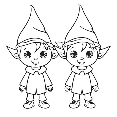 Two Elves Coloring Pages Outline Sketch Drawing Vector, Elfs Drawing, Elfs Outline, Elfs Sketch ...