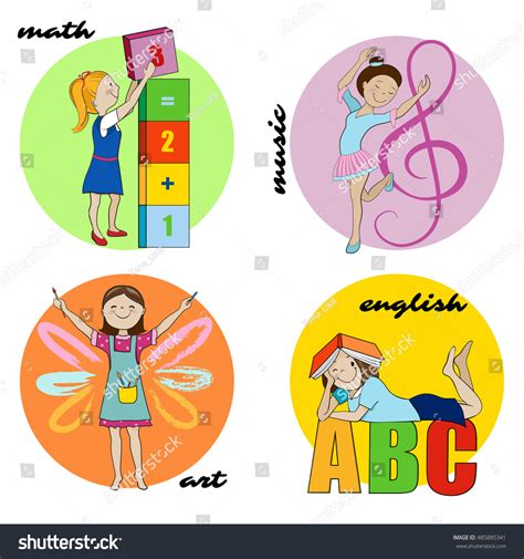 Set Cartoon School Subjects Vector Round: vector de stock (libre de ...