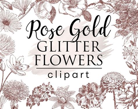 20 PNG Rose Gold Glitter Flowers, Clip Art, Design Elements, Floral Clipart, Golden Glitter ...