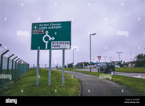 February 10th, 2018, Cork, Ireland - Cork International Airport: road signs outside the airport ...