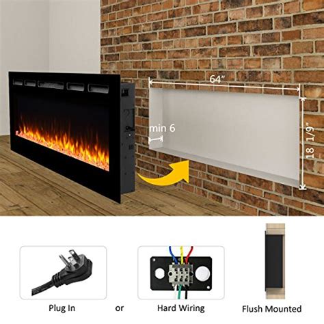 PuraFlame Alice 68" Recessed Electric Fireplace, Wall Mounted for 2 X 6 Stud, Log Set & Crystal ...