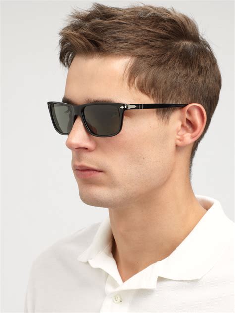 Persol Acetate Rectangular Sunglasses in Black for Men | Lyst