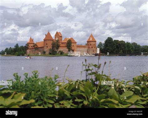 Lithuania, Trakai national park, quay Tra, lake Galves Ezeras, island ...