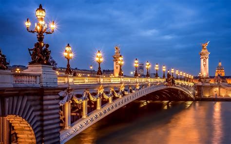 Wallpaper Paris, France, city, evening, lights, Pont Alexandre III, bridge 2560x1600 Picture, Image