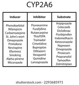 Cytochrome Cyp2a6 Table Inhibitors Inducers Substrates Stock Vector ...