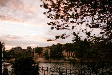 Sunset View Through Trees of Sienne River in Paris Stock Photo | Adobe ...