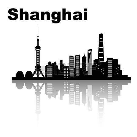 Shanghai skyline - black and white vector illustration Vector | Shanghai, Shanghai skyline ...