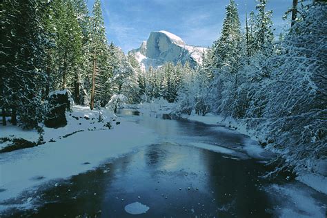 Half Dome and Merced River in winter