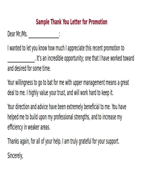 FREE 5+ Sample Thank-You Letter for Promotion in MS Word