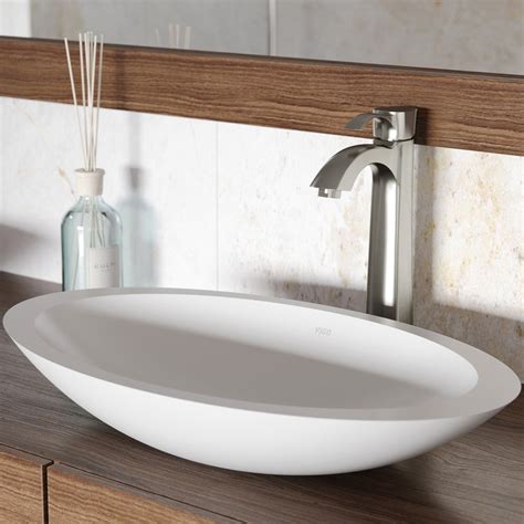 VIGO Matte Stone Vessel Sinks Matte White Acrylic Vessel Oval Bathroom ...