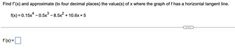 Solved Part 2The graph of f has a horizontal tangent line | Chegg.com