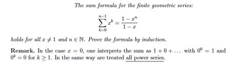 Solved: The Sum Formula For The Finite Geometric Series: K... | Chegg.com