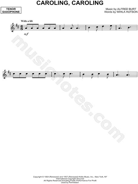 Alfred Burt "Caroling, Caroling" Sheet Music (Tenor Saxophone Solo) in D Major - Download ...