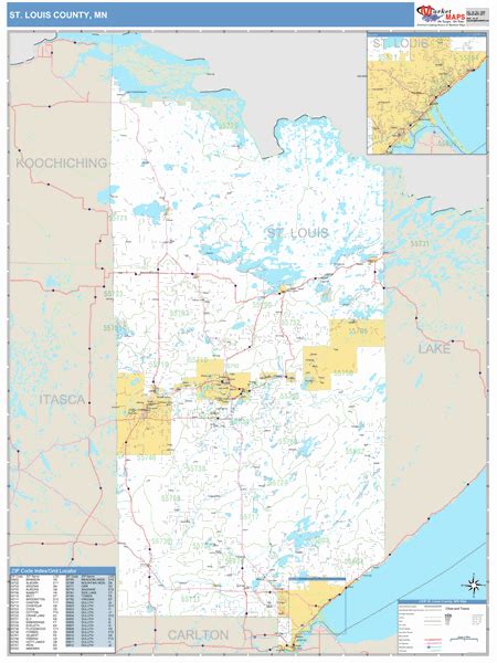 St. Louis County, Minnesota Zip Code Wall Map | Maps.com.com