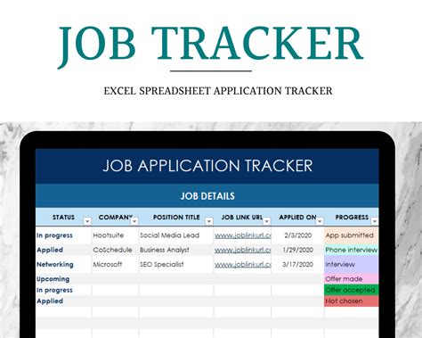 Job Application Tracker Excel Spreadsheet Job Search Planner - Etsy Canada