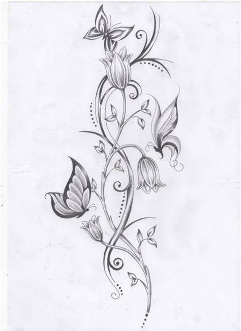 Flower Vine and Butterflies, Tattoo design free image download