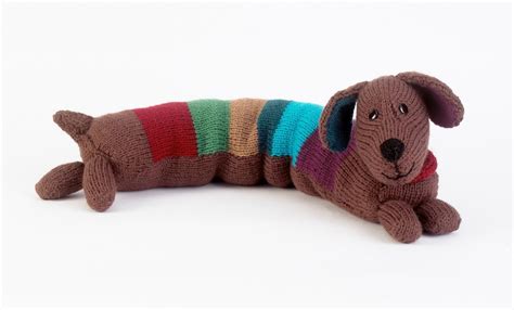 Stripy Sausage Dog | Knitted animals, Crochet dog patterns, Knitting ...