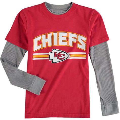 Youth Kansas City Chiefs Red Fan Gear Bleachers Faux Layer Long Sleeve ...