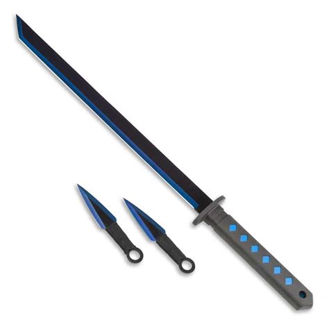 Blue Legendary Ninja Sword - Ninja Sword and Kunai Set - Blue Tanto ...