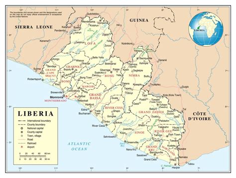 Large detailed political and administrative map of Liberia with roads, railroads, cities and ...