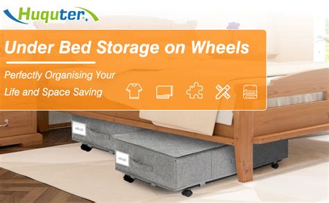 Huquter Under Bed Storage, 50L Large Underbed Storage on Wheels, 2 Pack ...