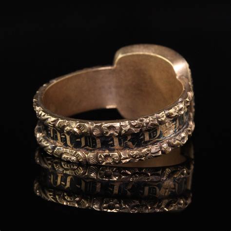 Antique Victorian 14 Karat Yellow Gold Engraved Black Enamel Mourning ...