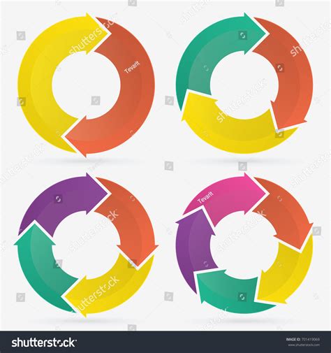 ลูกศรวงกลมอินโฟกราฟิกแม่แบบแผนภูมิวงกลมกับ 2, 3, 4, 5 ขั้นตอน: เวกเตอร์ ...