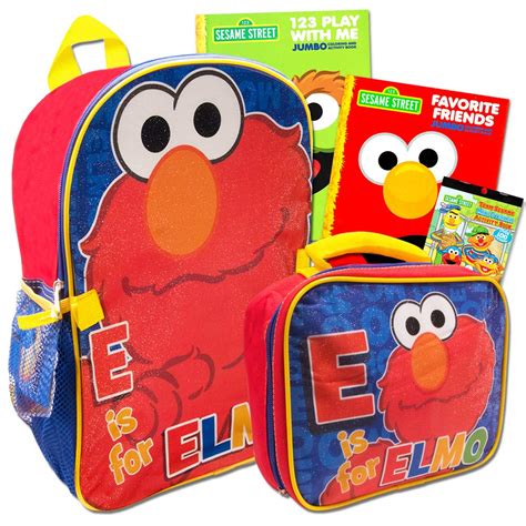 Buy Elmo Backpack Set -- Deluxe Sesame Street Backpack and Lunch Box with Stickers and 2 ...