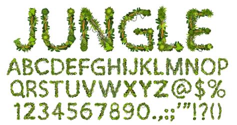 Premium Vector | Cartoon jungle lianas font typeface alphabet