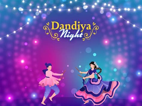 Premium Vector | Dandiya night celebration background decorated with lighting garland and ...