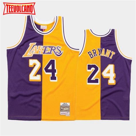 Los Angeles Lakers 24 Kobe Bryant Split Purple Gold Throwback Jersey