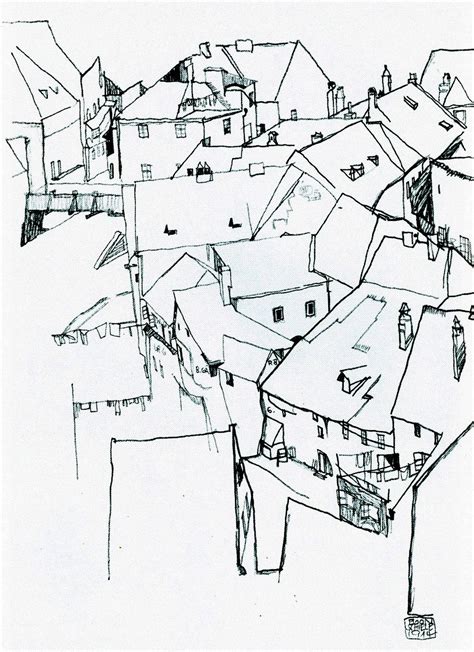 Arc of houses 1914. Egon Schiele (German: [ˈʃiːlə]; 12 June 1890 – 31 October 1918) was an ...