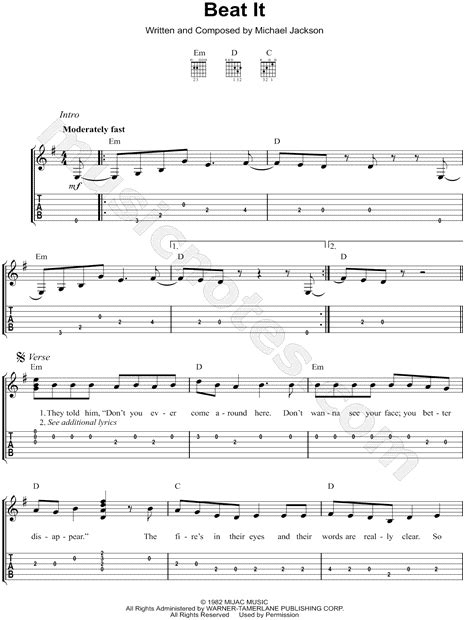 Michael Jackson "Beat It" Guitar Tab in E Minor - Download & Print ...